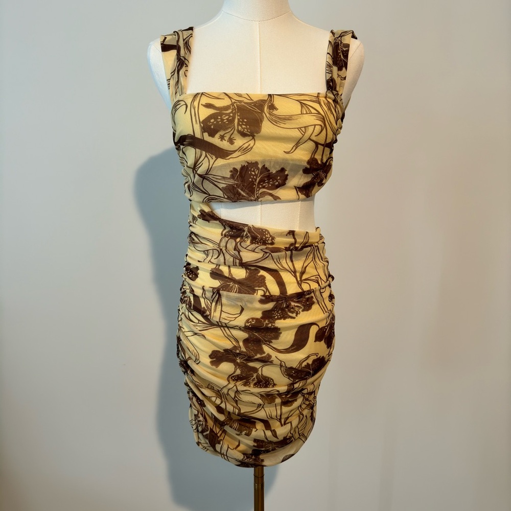 Zara Floral Print Ruched Skirt - Cream and Brown Size M NWT - Picture 5 of 10